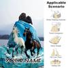 1PC Custom Name Horses Ocean Wave flannel blanket versatile,all-season throw suitable for the living room,bedroom,camping,travel,and gift