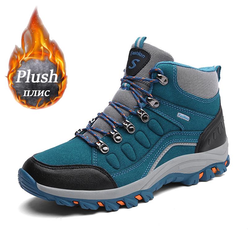 Men Winter Plush Ankle Boots Women Waterproof Plush Snow Boot Men Hiking Shoes Outdoor Sneakers Couple Climbing Trekking Boots