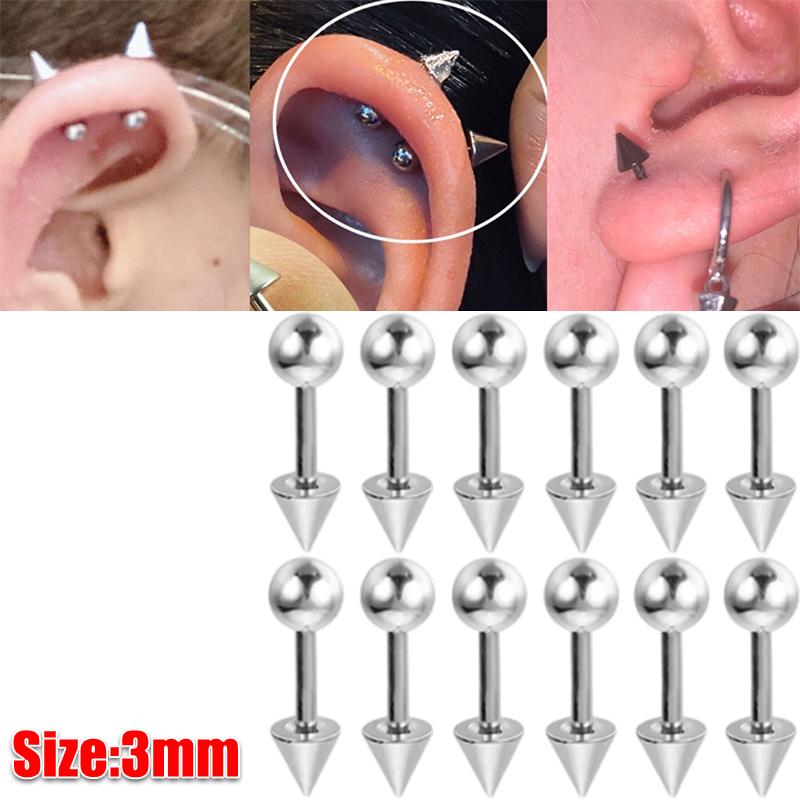 12pcs Y2K Fashion Stainless Steel Stud Earring 3/4mm Ball Cone Screws Earrings Ear Bone Nail Piercing Body Jewelry Accessories