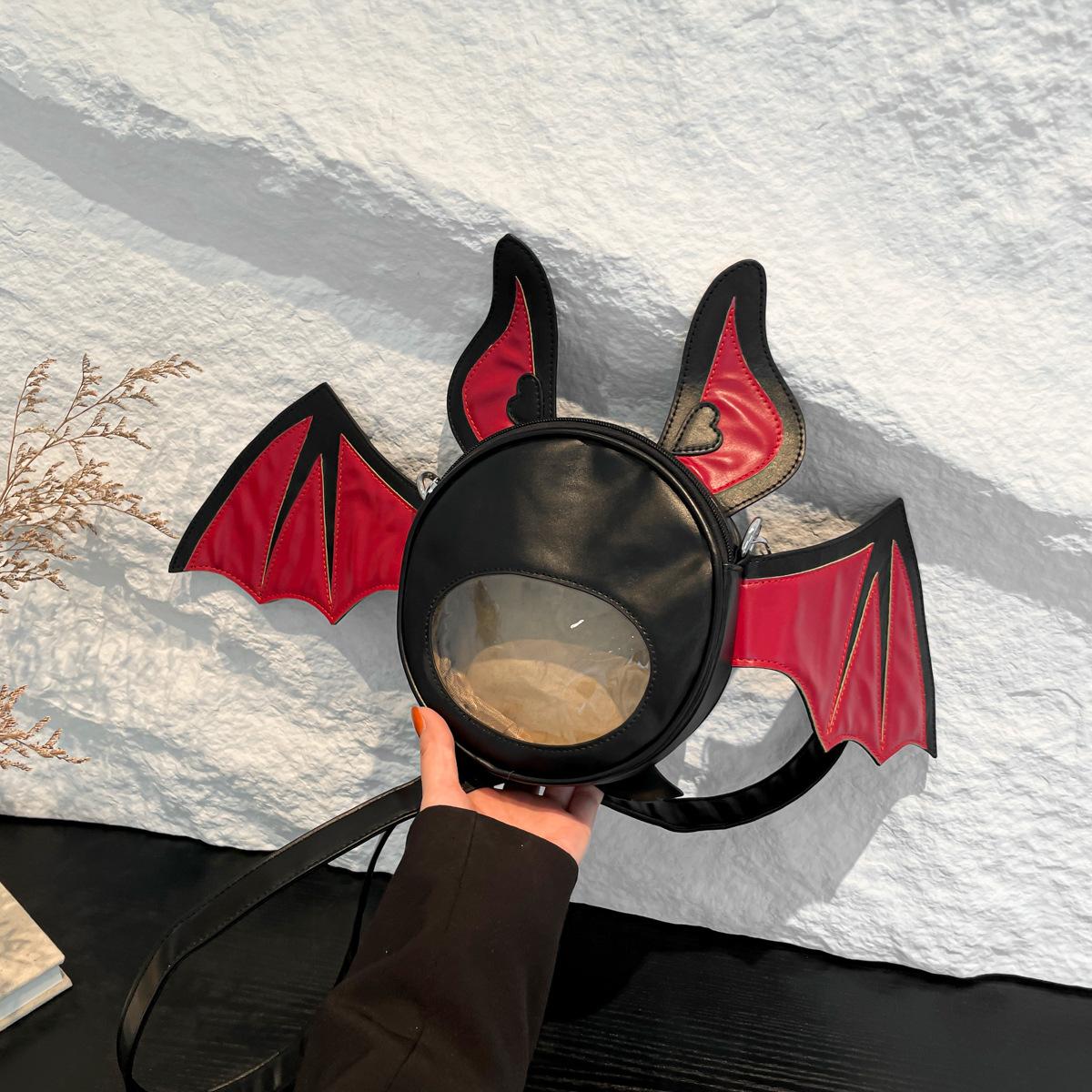 

сумки хэллоуин летучая мышь маленькая сумка сумка 2025 новый европейский и американский модный смешной через плечо женская кроссбоди маленькая круглая сумка pu чёрный