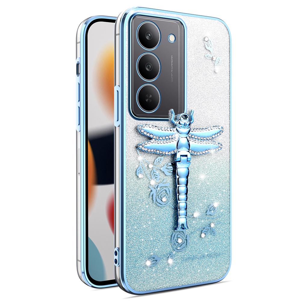

KADEM For Realme V60 Pro 5G/14x (India) 5G Case Dragonfly Kickstand TPU Flowers Glitter Phone Cover Blue