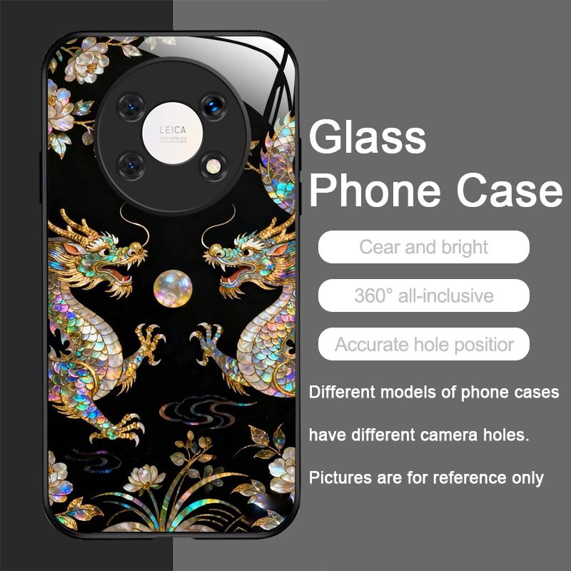 Stylish Dragon Leopard Marble Texture Tempered Glass Phone Case for Huawei Honor 400 200 100 90 80 Magic 7 Pro 6 5 Lite X9 Cover