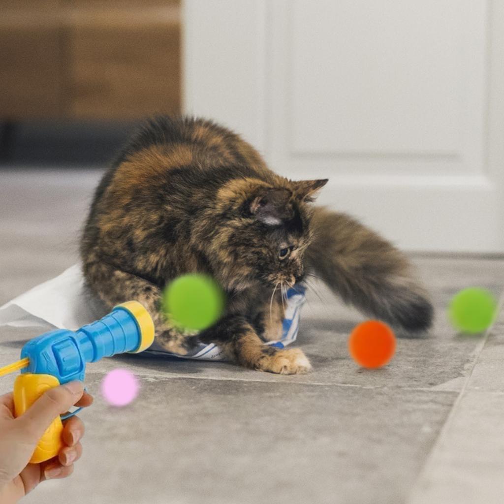 Cat Ball Ejector, 100Pcs Cat Toy Balls And 1Pc Cat Ball Ejector, Silent Plush Elastic Cat Ball Toy, Interactive Cat Toys For Indoor Cats Toys