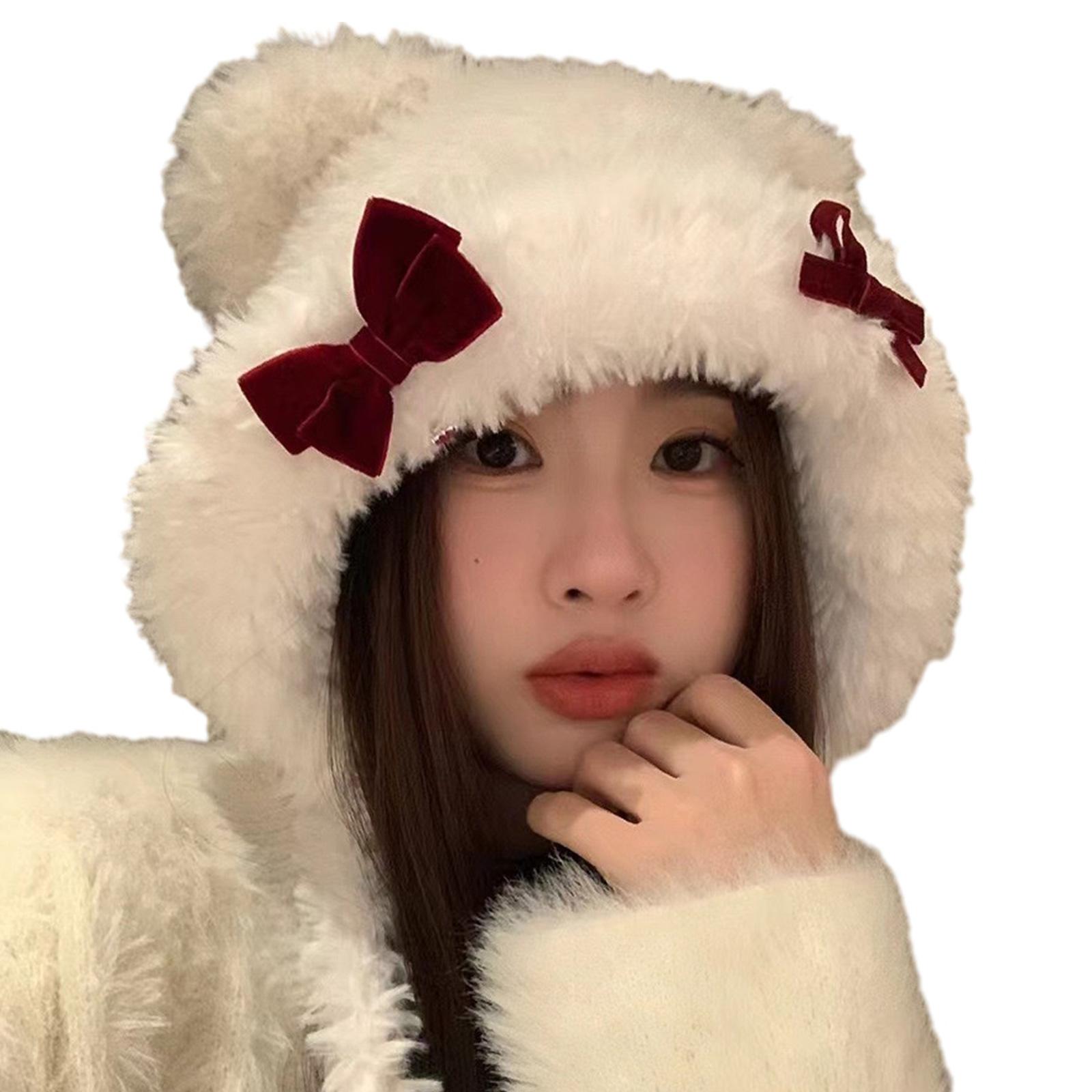 

Аниме Шапка-пуловер с ушками для девочек-подростков Зимне-осенняя теплая плюшевая шапка Ветрозащитная шапка-боннет Модная уличная шапка с ушками B