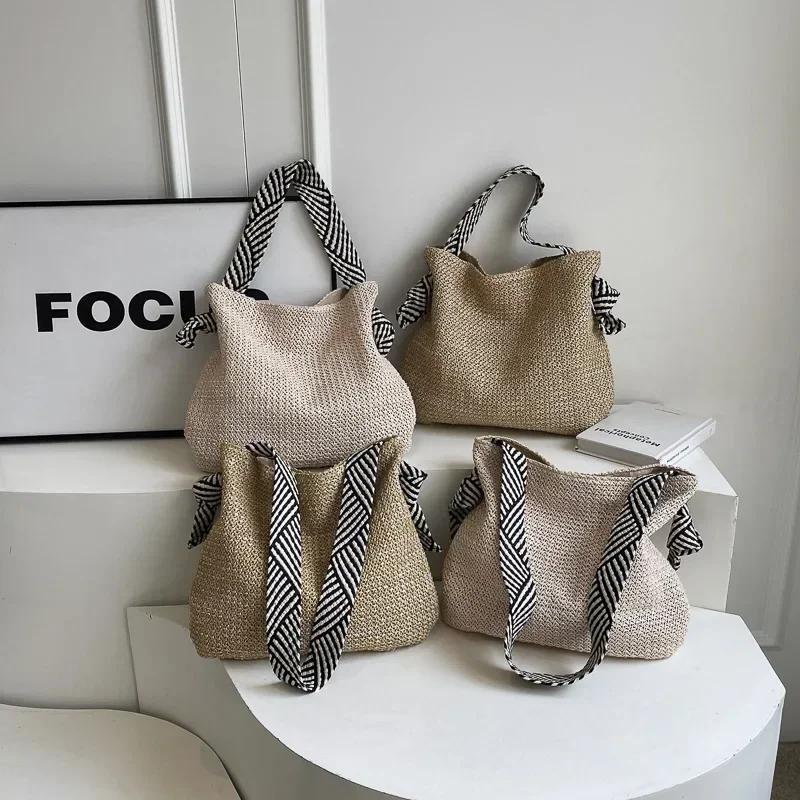 Pevná Slaměná Velkokapacitní Slaměná Dámská Taška přes Rameno Model Seaside Holiday Pletené Tašky Ležérní Všestranná Crossbody Taška