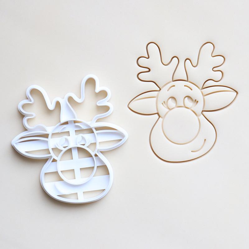 Christmas Cookie Cutter Press Santa Claus Elk Snowman Biscuit Mold Plastic Cookie Stamp Confectionery Kitchen Baking Pastry Tool