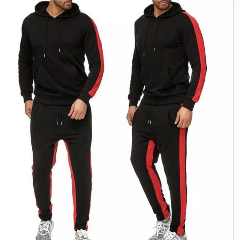 Men's Gray Long-Sleeved Hooded Jogging Set - Sweatshirt & Joggers Fitness Outfit
