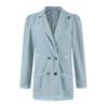Women Short Texture Business Casual Button Lapel Work Jackets Open Front Long Sleeve Fall Outfit