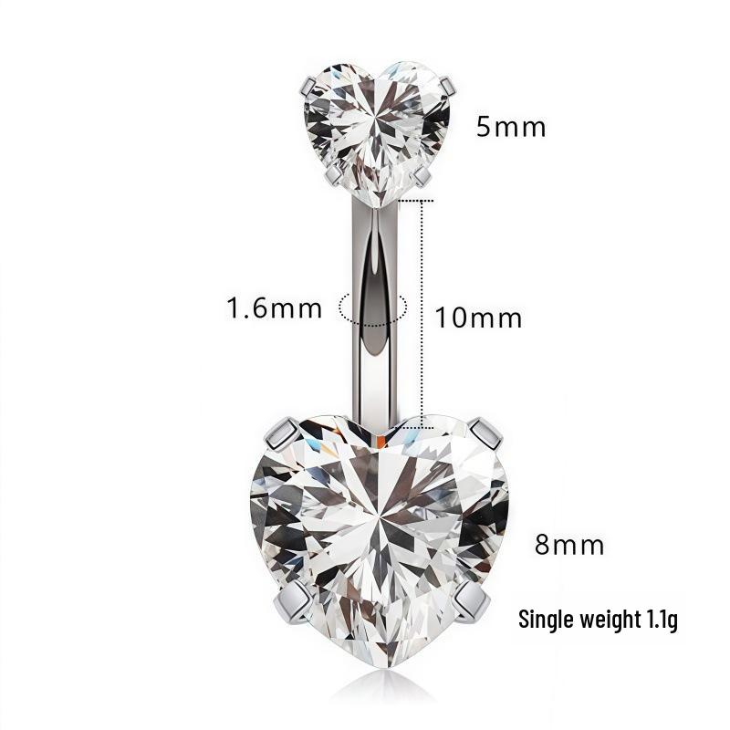 Double-Headed Round Diamond Belly Button Ring, Stainless Steel, European & American Style
