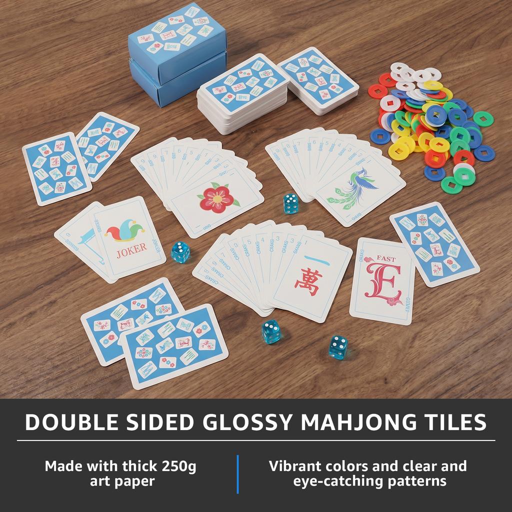 Mahjong Card Poker Game Set Mahjong Playing Cards Chinese Mahjong Mini Playing Cards for Parties Family Activities Travel Home