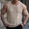 O-Neck Sleeveless Men Vest Solid Color Ribbed Trim Thin Summer Casual Hollow Out Loose Knitting Vest Sportwear