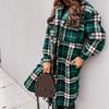 Umlegekragen Damenmantel Langarm Herbst Winter Karomuster Klappentaschen Wollmantel Oberbekleidung