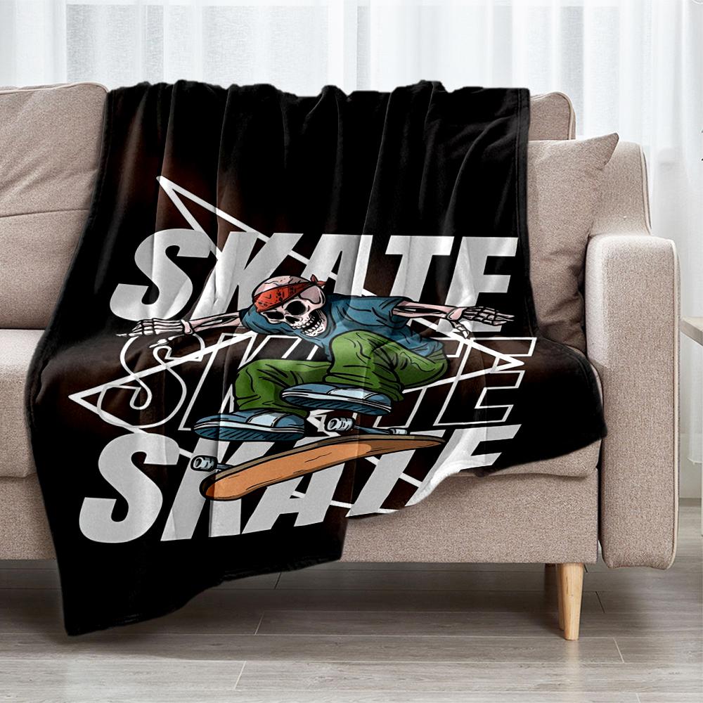 skateboard Theme Printed Blanket - Perfect for Couch, Bed, Travel & Outdoor Use | Machine Washable, Cozy & Durable.