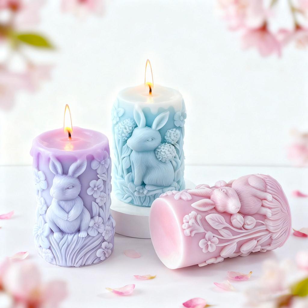 Animal Resin Candle Mold Food Grade Rabbit Relief Candle Mold Easter Bunny Silicone Mold Soy Wax Cylinder Mould For Home