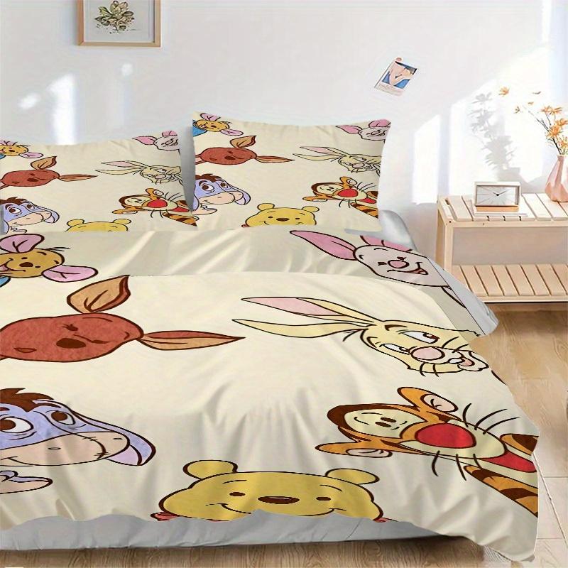 3-teiliges Set Winnie Puuh Charaktere1 Stück Bettbezug+2 Stück Kissenbezug, ohne Füllung, bedruckte Bettwäsche, Ganzjahres-Schlafzimmer-Ausstattung002