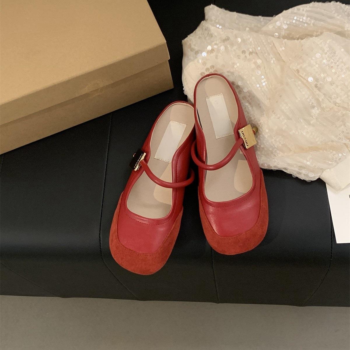 

Women s Baotou Half Slippers Women s Summer Wear Pink Sandals Gentle Fairy Wind French Evening Soft Flat Bottom Muller Mop 40 червоний