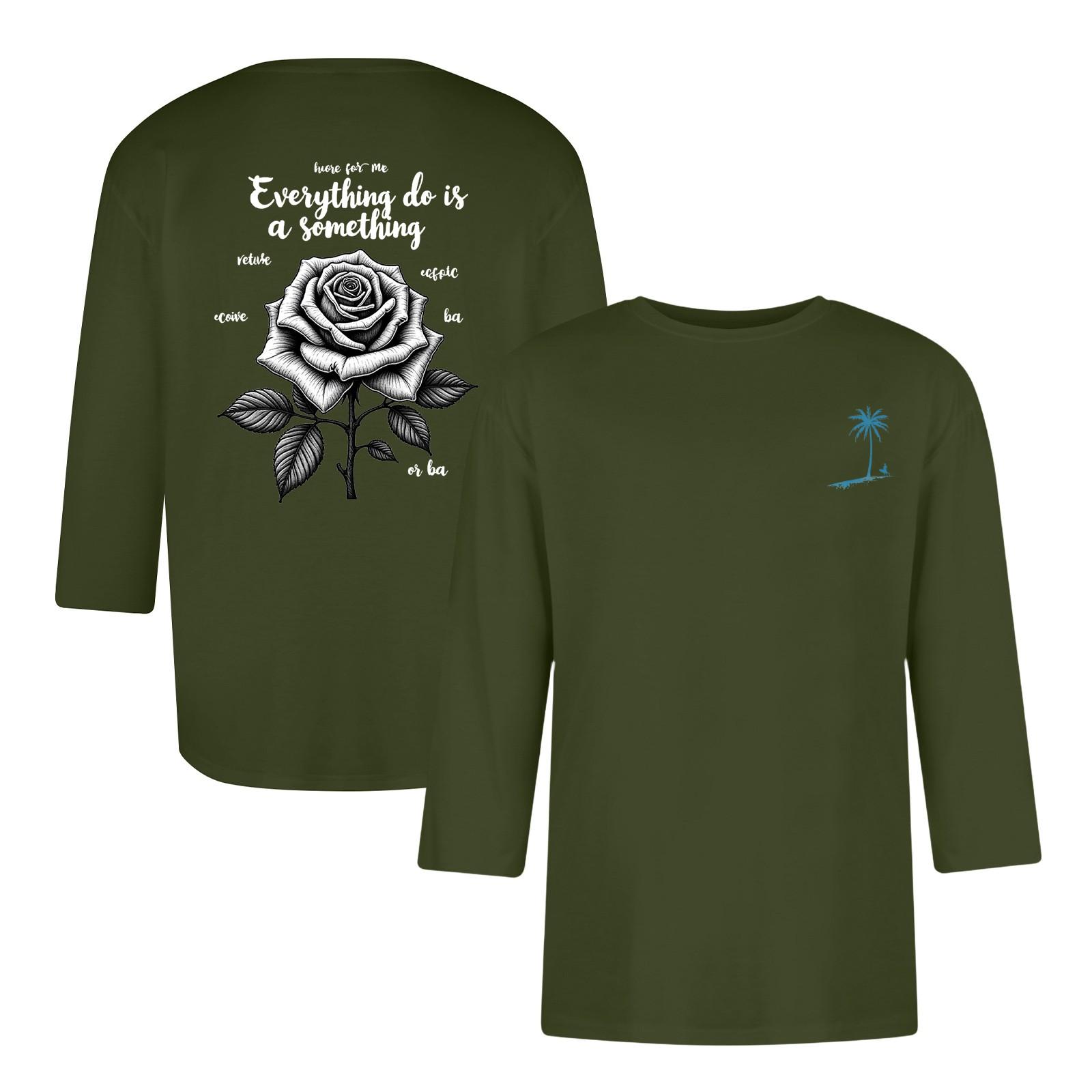 

Men s casual and fashionable printed collar three-quarter sleeve top T-shirt XXL