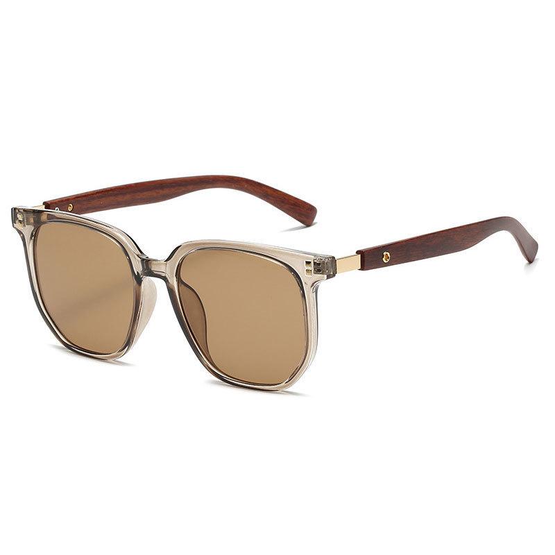 2025 Korean Style Retro Brown Sunglasses for Women with Wood Grain Legs, Square Frame, and Sun Protection