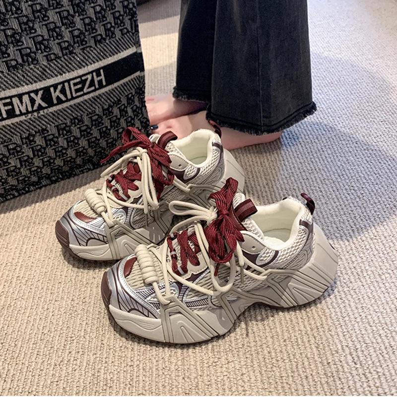 Soft! Internet celebrity popular thick-soled dad shoes women's thick-soled gray lace-up casual shoes 2025 new small sneakers