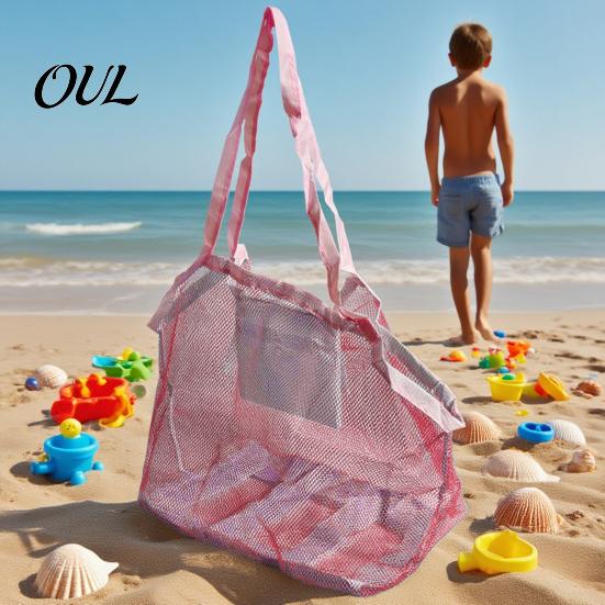 Beach Toy Storage Bag, Lightweight Foldable Mesh Breathable Compact Organizer Easy Carry Tote, for Outdoor Parties Travel Essentials Bag