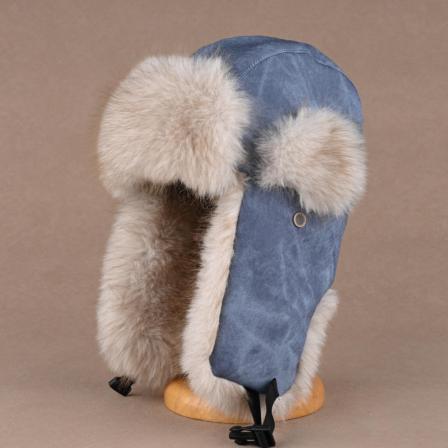 

Ретро шапка из искусственной норки для мужчин и женщин, зимняя утолщенная плюшевая шапка с защитой ушей, хлопковая шапка для улицы, ветрозащитная шапка для велоспорта One Size синий