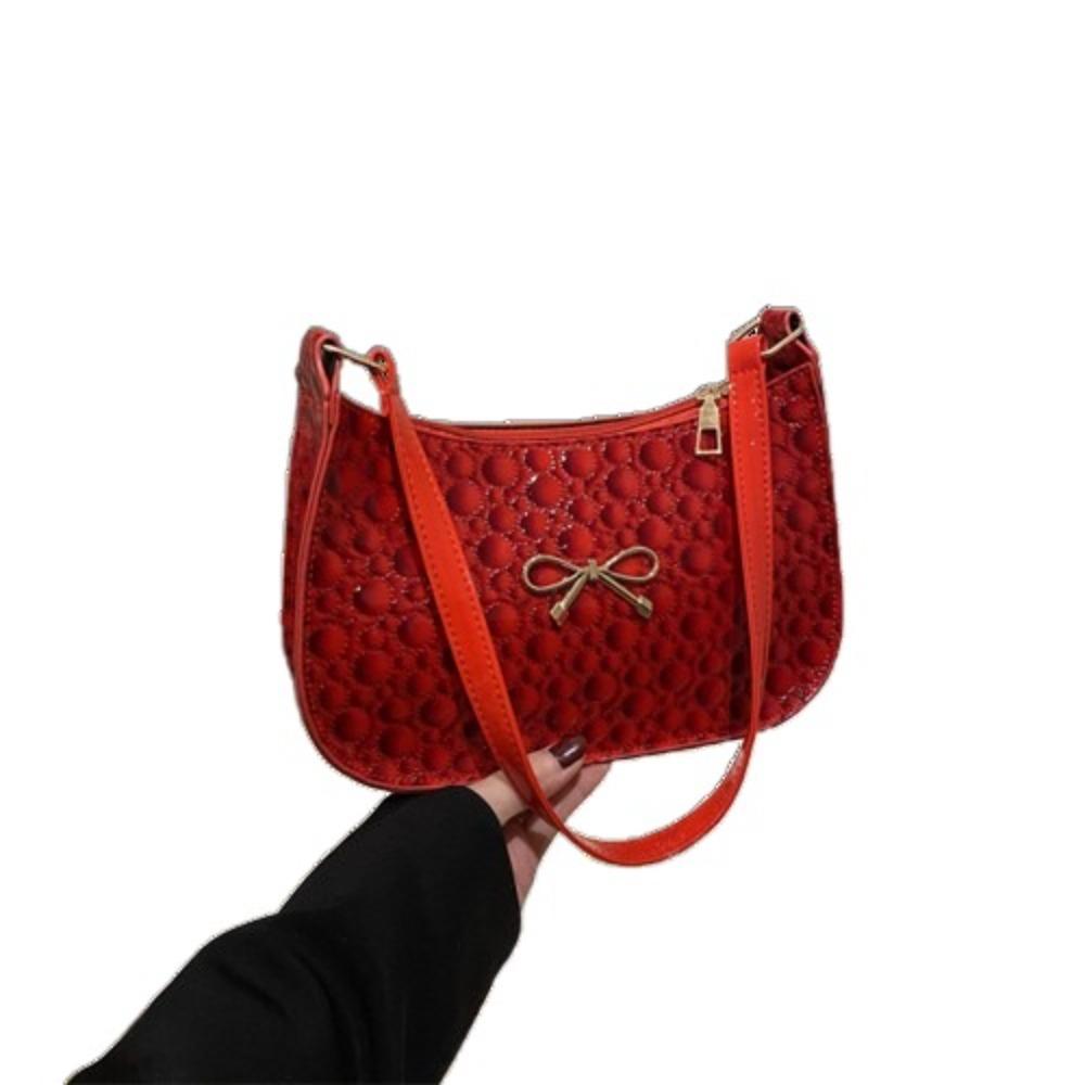 PU Leather Underarm Tote Bag Elegant Women Handbag Simple Bowknot Shoulder Bag  Work