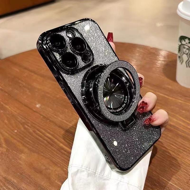 Electroplated Magnetic Suction Bracket Is Suitable for OPPO Reno11 Mobile Phone Case Luxury Glitter A2PRO Fashionable Transparent Fine Hole