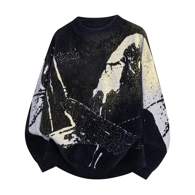 

Pullovers Long Sleeves Sweaters Unisex Sweater Spring Autumn Floral Pattern Texture Round Neck Colorblocking Knitted Bottoming Retro Wool Sweater 3XL