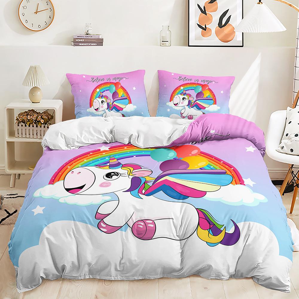 Three-Piece 3D Quilt Cover Unicorn Kit Bedding
