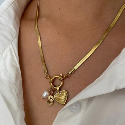Initial Letter Necklace for Women Gold Plated Love Heart Faux Pearl Pendant Necklace Snake Chain Jewelry for Wife Girlfriend