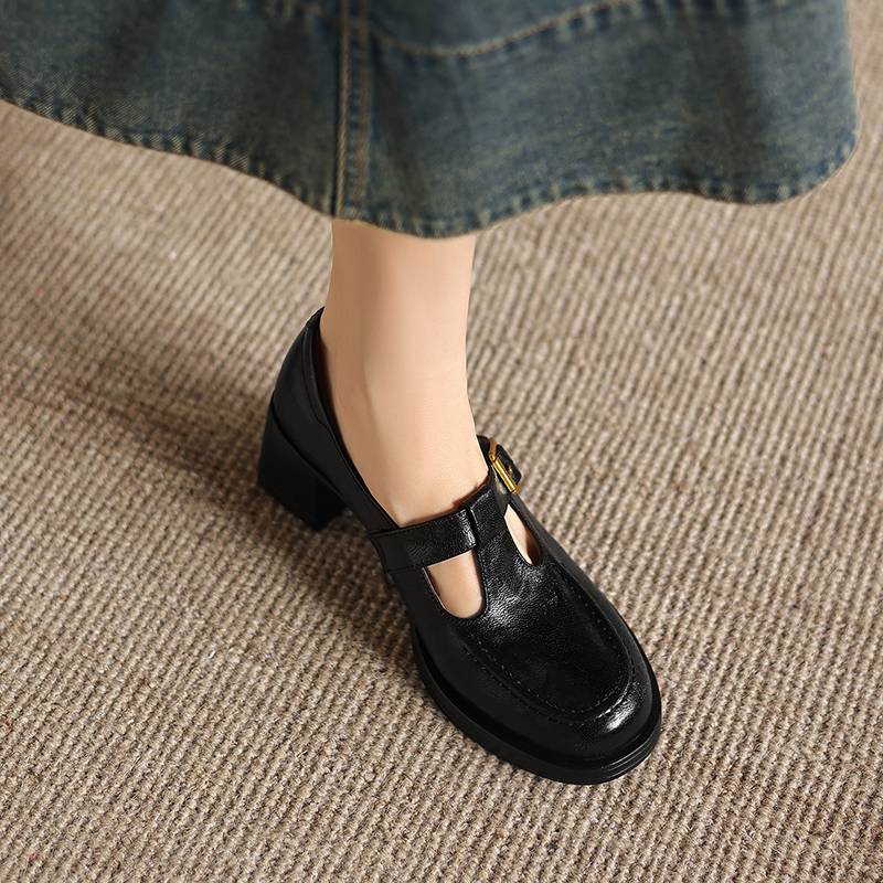 

Krazing Pot Sheepskin Round Toe Chunky Heels Spring Shoes Metal Buckle Big Size 42 Loafers Women Platform Pumps 34 чёрный