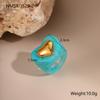 GEMCHIC Women's Colorful Heart Resin Ring with Gold Accent, Adjustable Stainless Steel Fashion Jewelry for Daily Wear