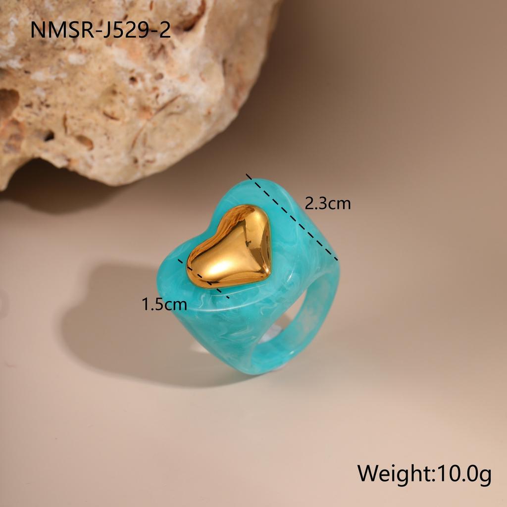 GEMCHIC Women's Colorful Heart Resin Ring with Gold Accent, Adjustable Stainless Steel Fashion Jewelry for Daily Wear