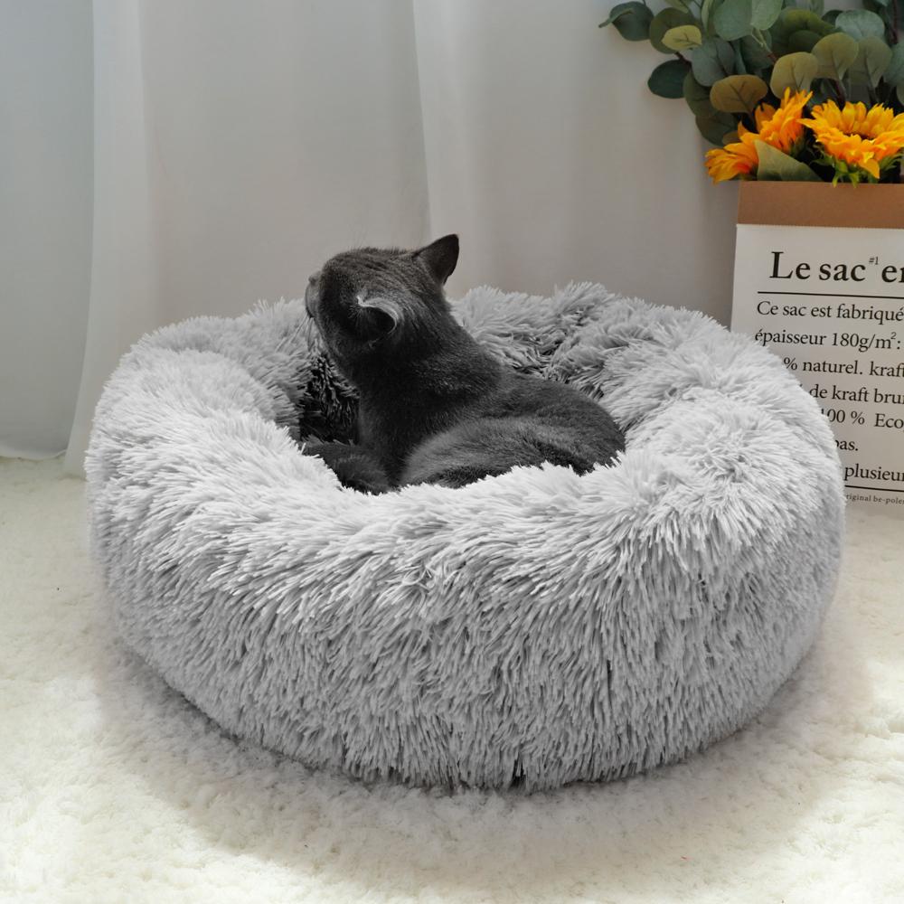 Langes Plüsch Katzenbett Haus Weiches Rundes Katzenbett Winter Haustier Hund Kissen Matten Für Kleine Hunde Katzen Nest Warme Welpen Zwinger 50/60/70cm