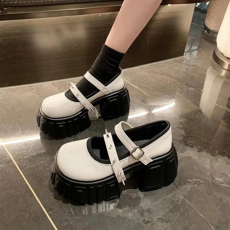 Fashion 8CM Women Leather Platform Sneakers Wedge Heels Ladies 2024 New Autumn Chunky Sneakers Woman Mary Janes Thick Sole Walking Pumps