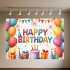 Colourful Happy Birthday Theme Backdrop Supplies 3D Ballon Background Banner Kids Birthday Party Decorations Photo Shoot Props