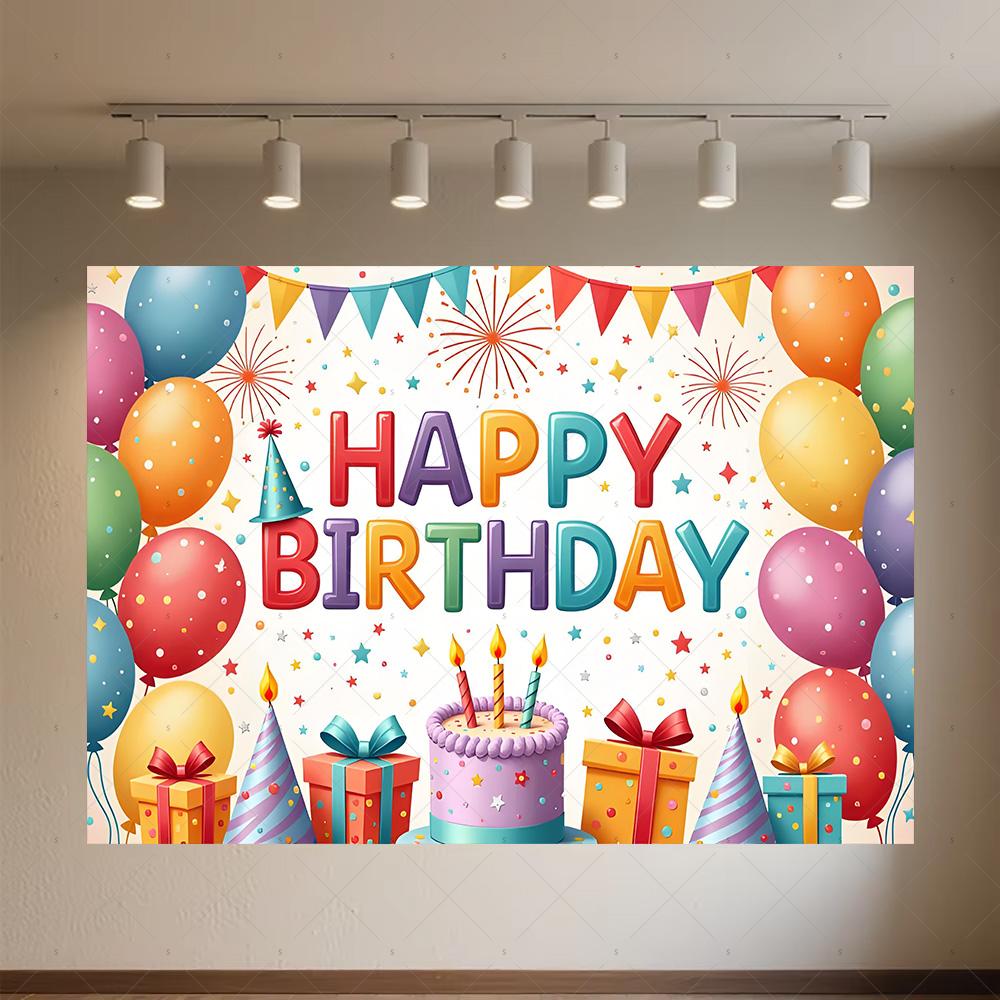 

Colourful Happy Birthday Theme Backdrop Supplies 3D Ballon Background Banner Kids Birthday Party Decorations Photo Shoot Props 90x60 CM