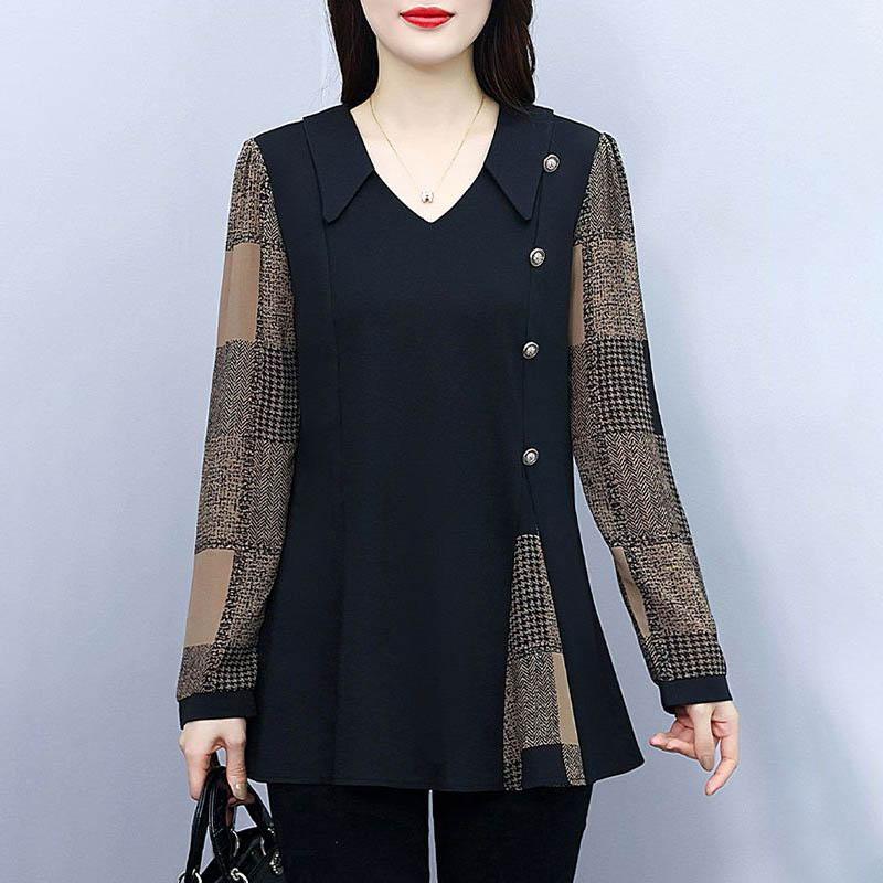 

Леопардовый принт топы женские осень и зима большой размер удобная свободная рубашка с длинными рукавами V-образный вырез ing черная повседневная футболка XXXXL