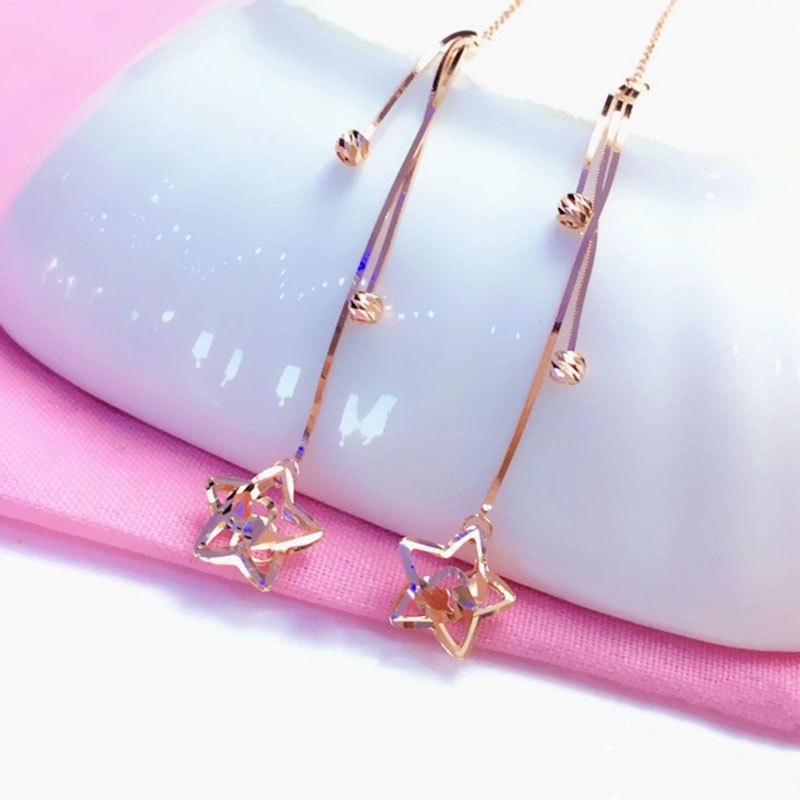 Фиолетовый Золотой Сладкий Полый Звезда Наушники Премиум Чистый Цвет Позолоченный Розовое Золото Длинные Серьги