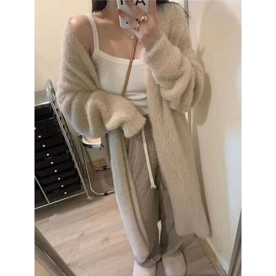 Toamnă și iarnă lungă imitație nurcă pulover Cardigan femeie leneș vânt tricotat jachetă temperament haină modele groase