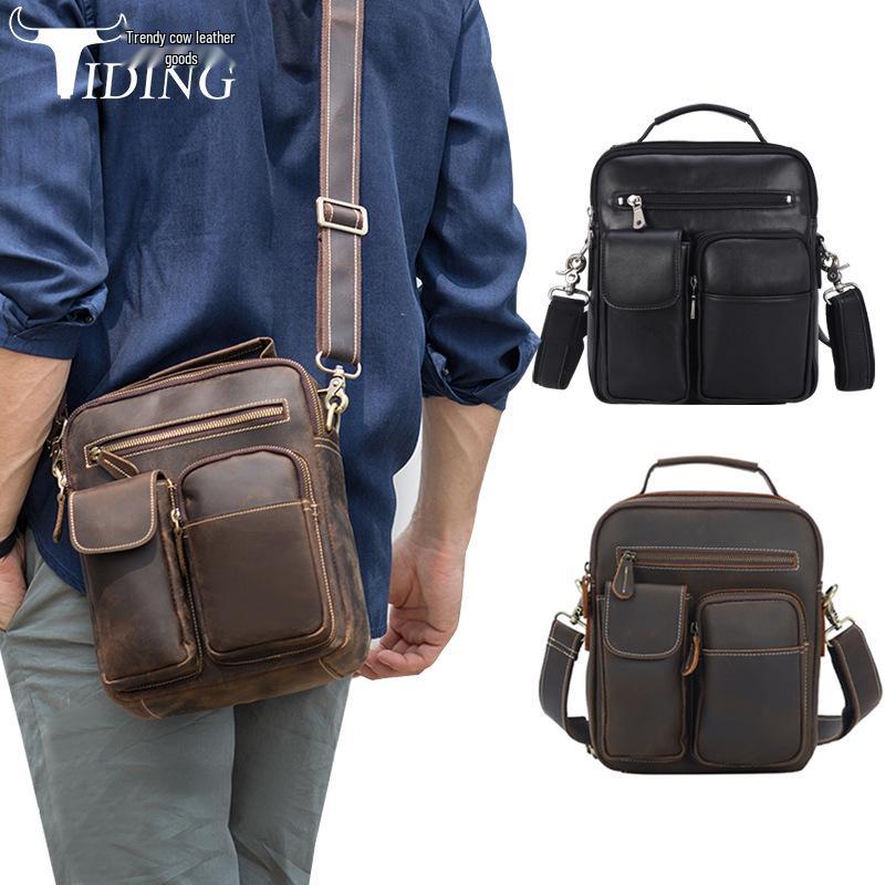 Tide Cow Men's Vintage Crazy Horse Leather Crossbody Messenger Bag