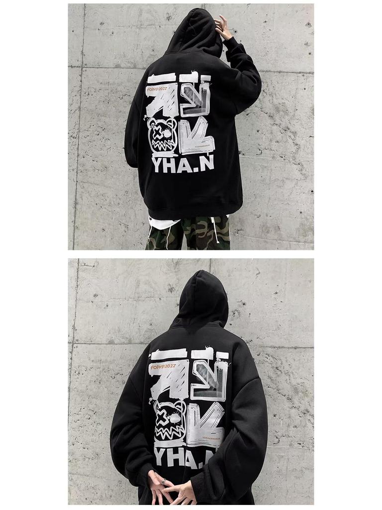 Men's Heavyweight Hooded Sweatshirt - Trendy Autumn/Winter High Street Style, Loose Fit, Velvet Lined.