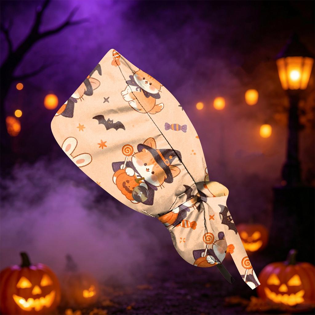 Women's Fashion Halloween Print Ponytail - Multipurpose Work Shower Scrub Hat for