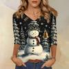 Women's Casual Christmas Print V-Neck Three-Quarter Sleeve Loose Fit Blouse for Holiday Party