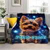 1PC Custom Name "Starry Night Yorkie Portrait" flannel blanket versatile,all-season throw suitable for the living room,bedroom,camping,travel,and gift
