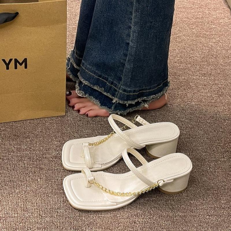 

Fashion Women Sandals Summer Fashion Jelly Flip Flops Non-slip Flat Sandals Woman Metal Chain Sandalia Feminina Shoes Woman 35 грязно-белый