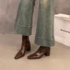High Heel Square Head Brown Martin Boots Women's Shoes 2025 New Spring and Autumn Single Boots with Skirt French Small Bare Boots Short Boots