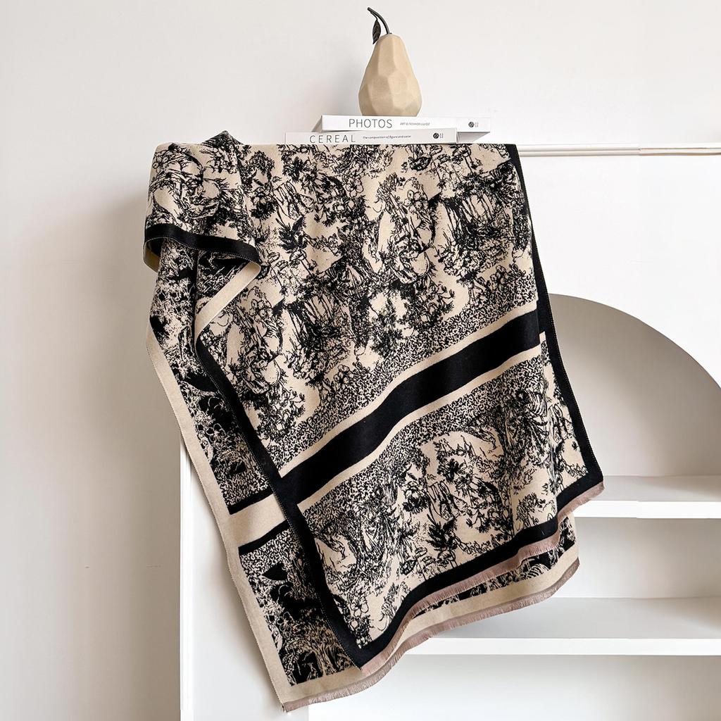 Lyxig vinterkashmirhalsduk Dam Design Varm Pashmina filt Ponchohalsdukar Kvinnlig Sjal Wraps Tjock Foulard Bufanda