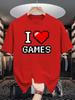 Unisexs Crew Neck T Shirt I Love Games Pixel Heart Retro 8 Bit Graphic Short Sleeve Casual Cotton Video Game Gamer Street Tees