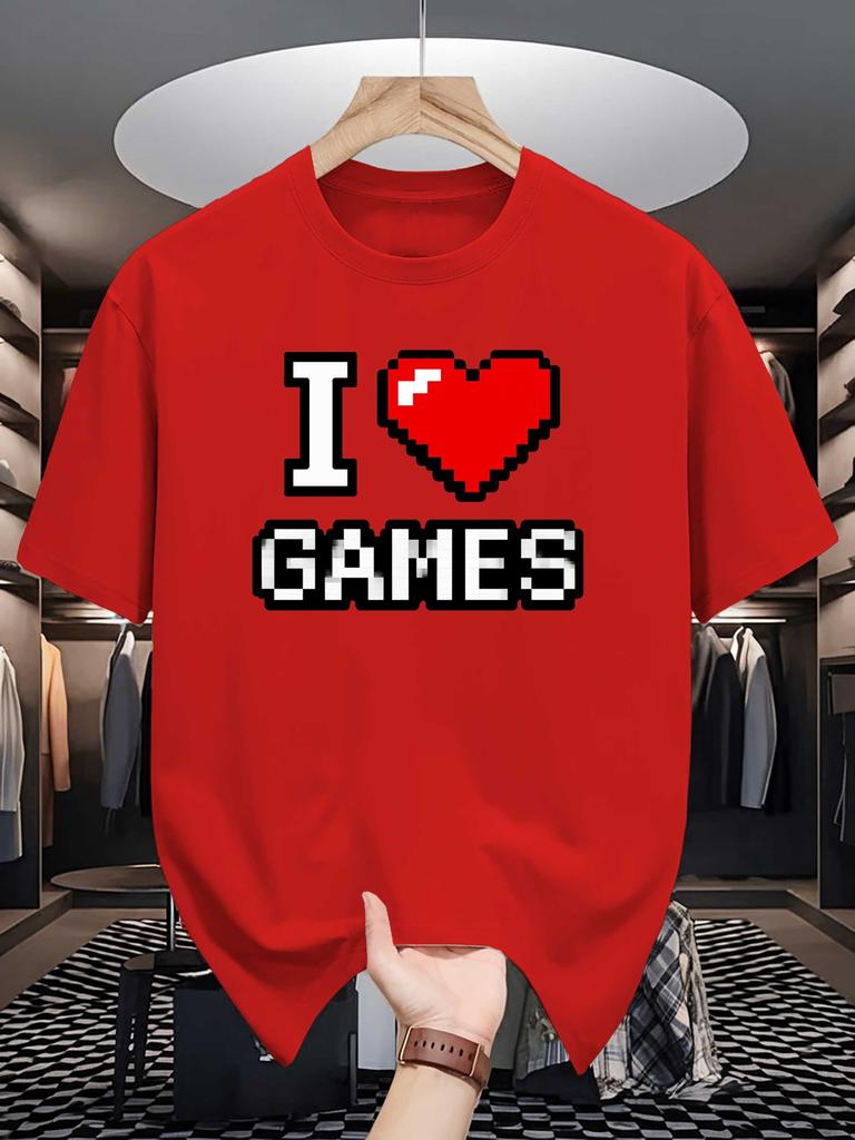 Unisexs Crew Neck T Shirt I Love Games Pixel Heart Retro 8 Bit Graphic Short Sleeve Casual Cotton Video Game Gamer Street Tees